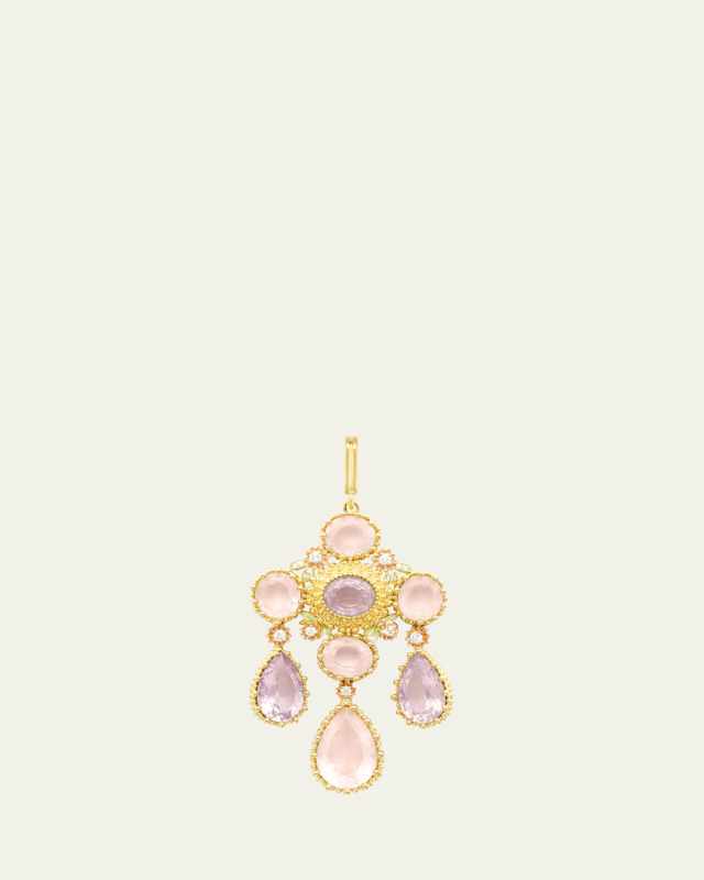 18K Yellow Gold Talisman Pierreries Rose Charm with Diamonds